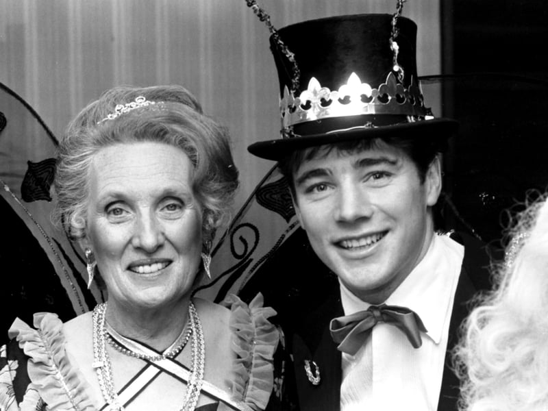 Lady Dunpark ('Butterfly Queen') and Rangers footballer Ally McCoist ('Dragonfly King') in fancy dress at the Sheraton hotel for the Butterfly Ball, in aid of the Marie Curie cancer care charity in December 1988.