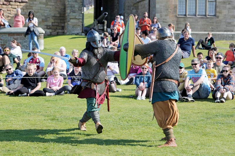 A demonstration by Viking re-enactors at Bamburgh Castle. Photograph: Stuart Boulton.