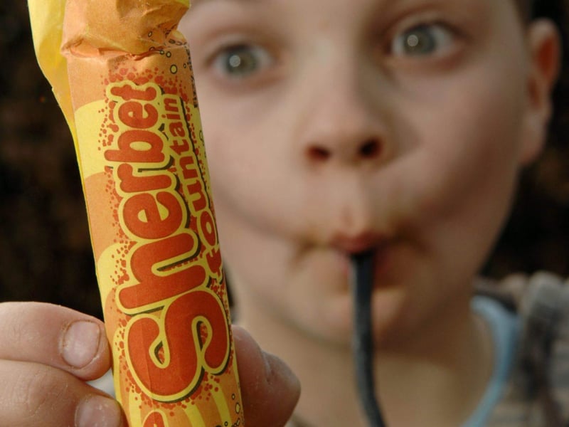 Sherbet fountains are another favourite, a yellow tube with white zingy sherbet powder and a liquorice stick, often eaten by dipping