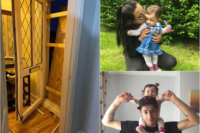 A woman was threatened with a gun and her partner was attacked with a baseball bat during a raid of their home in Sheffield while their one-year-old daughter was upstairs