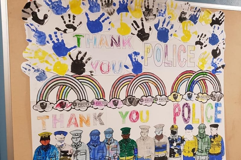 High Oakham Primary School nursery's artwork on display at Mansfield Police Station.