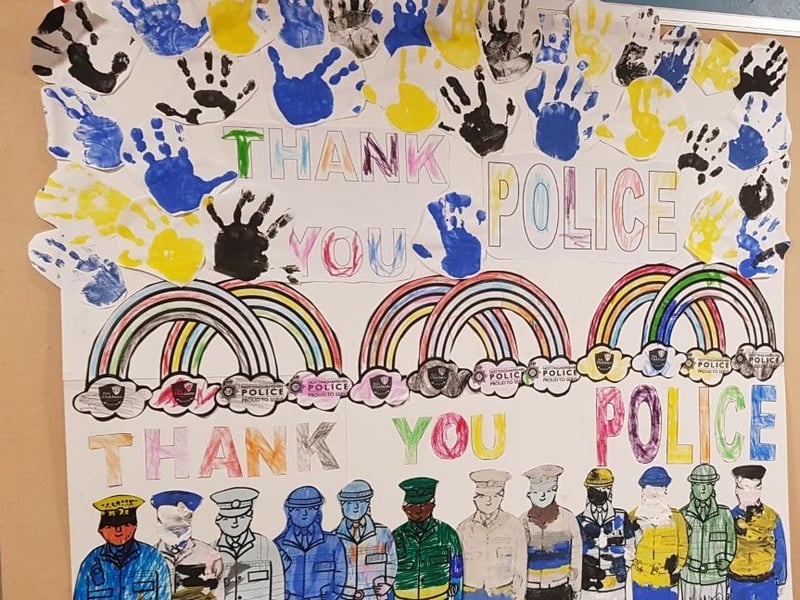 High Oakham Primary School nursery's artwork on display at Mansfield Police Station.