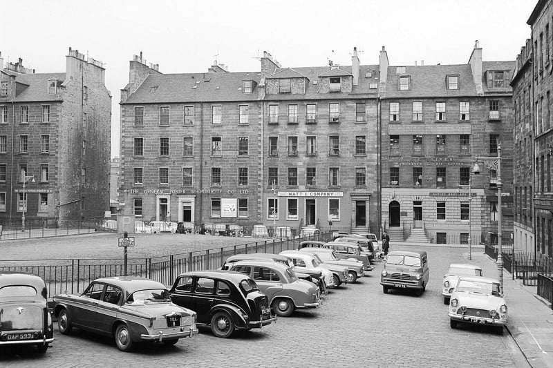Cars parked on St James Square in the early 1960s, prior to demolition of the area.