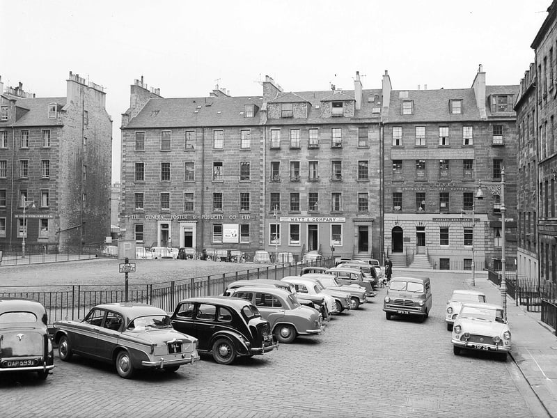 Cars parked on St James Square in the early 1960s, prior to demolition of the area.