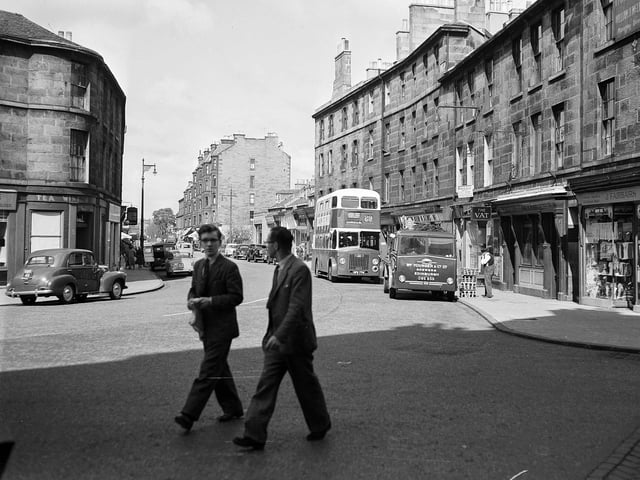 Stockbridge Shopping Centre looking towards Raeburn Place in January 1959.