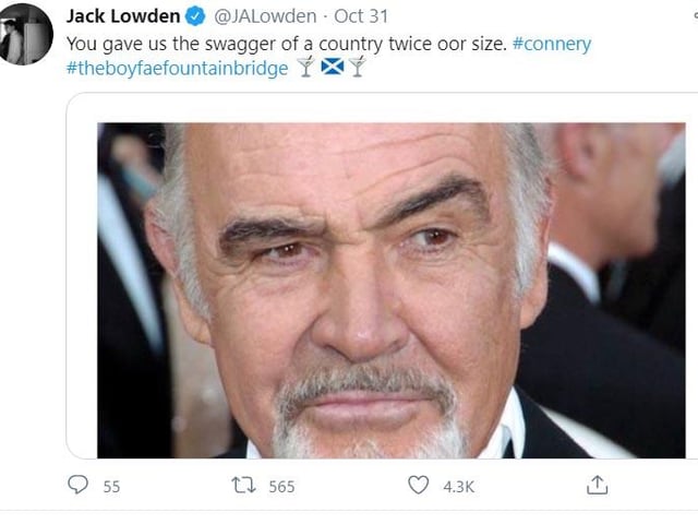 Jack Lowden - one of the many names touted as a potential James Bond - paid tribute to his fellow Scot