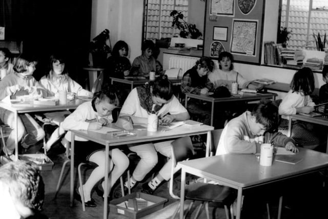 Pupils at work at Southey Green School, on Longley Avenue, Sheffield, in 1989.