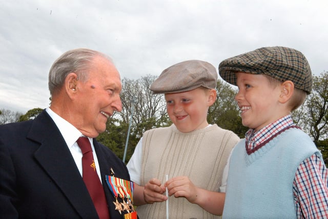 A lovely scene as war veteran Frank Moon shared a joke with Matthew Anderson and Thomas Howe, both 7, at a VE Day party at Sunderland High School junior department in 2005. Remember this from 2005?
