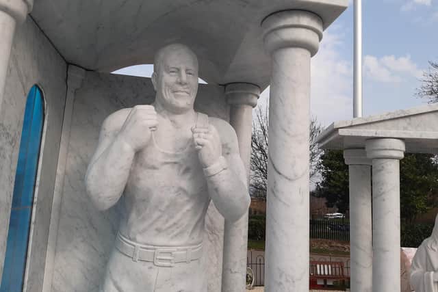 Sheffield Council rejected parts of a spectacular memorial to ‘King of Sheffield’ Willy Collins at Shiregreen Cemetery because they were too high, according to officials. PIcture shows a statue of Mr Collins