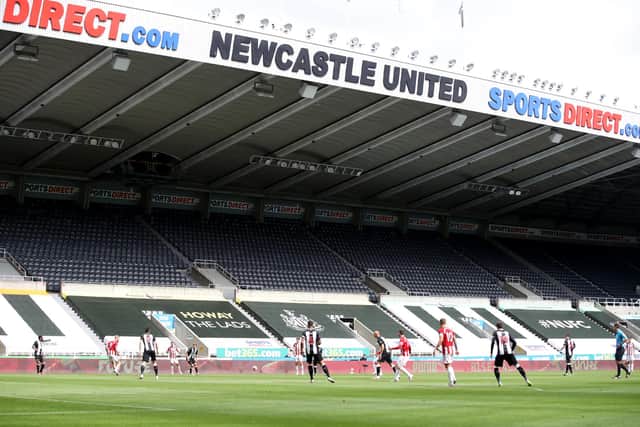 A  view of St James Park during the Premier League match between Newcastle United and Sheffield United. (Photo by Owen Humphreys/Pool via Getty Images)