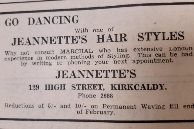 Go dancing ... but only after a hair-do at Jeanette's.
The High Street salon was offering 5/- and 10/- off permanent waves to tempt customers early in the new year.