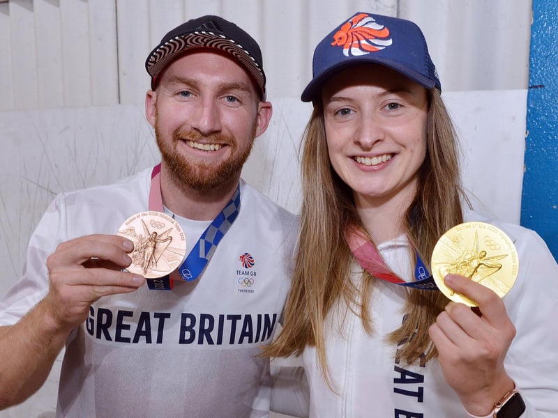 Asylum Skatepark Olympic medal celebrations.
Charlotte Worthington and Declan Brooks with their medals.