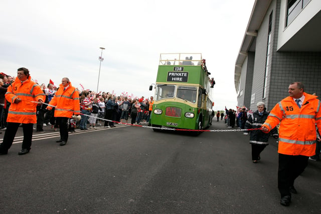 The open top bus prepares to leave the Keepmoat