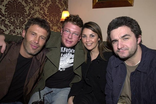 From left, Brian Binney, Justin Barker, Lisa Kenyon and Mitchell Wilson at the opening of the Lion's Lair pub, Sheffield, January 2003