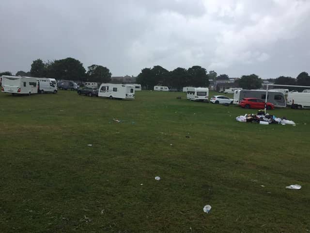 The mess left behind at Angram Bank in High Green, Sheffield, as travellers departed on Friday