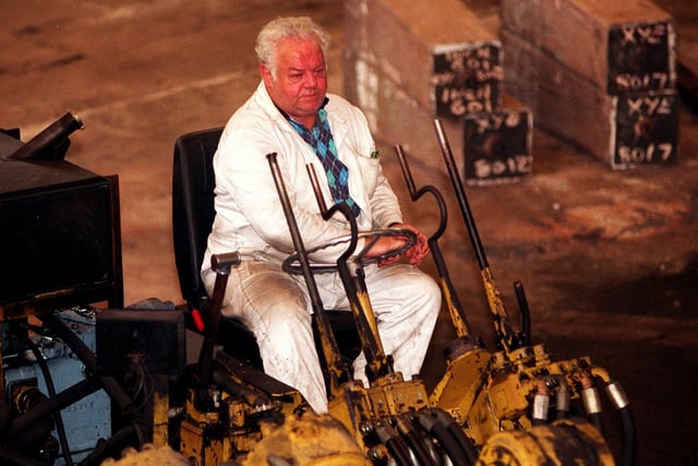 Pat Flanagan, an 8-tonne manipulator operator, in the Open Die and Stamp shop at Daniel Doncasters, Penistone Road in 1999
