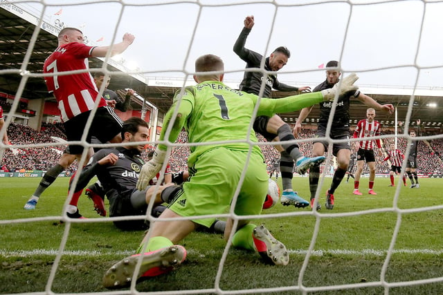 Dean Henderson pulls off a stunning triple save to prevent Mario Vrancic from equalising during his side's 1-0 win over Norwich City at Bramall Lane earlier this month.