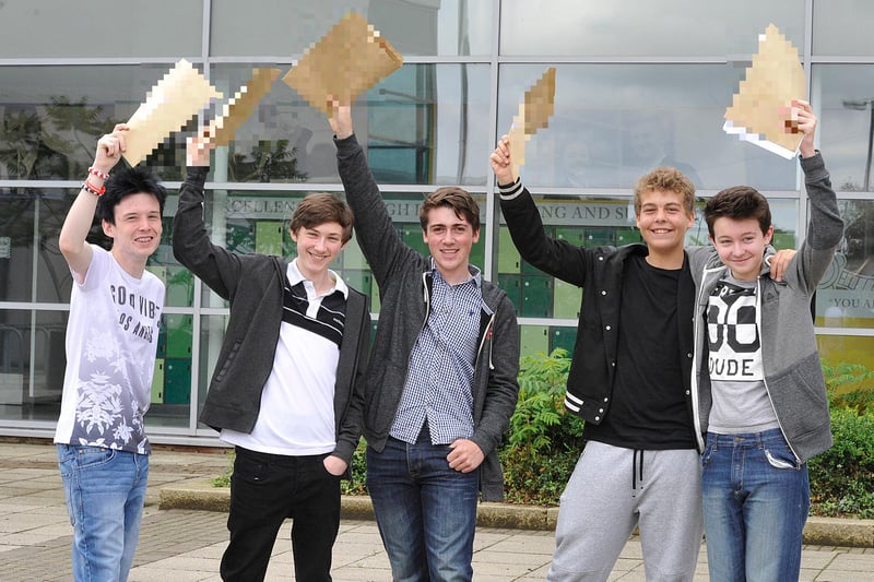 Back to 2015 for GCSE result day at Saint Wilfrid's RC College and it is smiles all round for Gary Tate, Nathan Thompson, Alex Burrell, Michael Johnson and Jay Peterson.