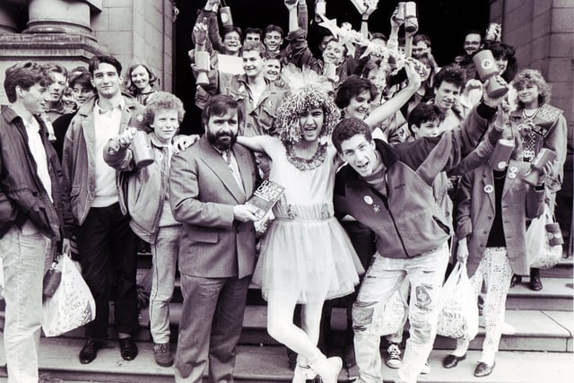 Sheffield University Rag Fairy pictured on Sheffield Town Hall steps - October 1988