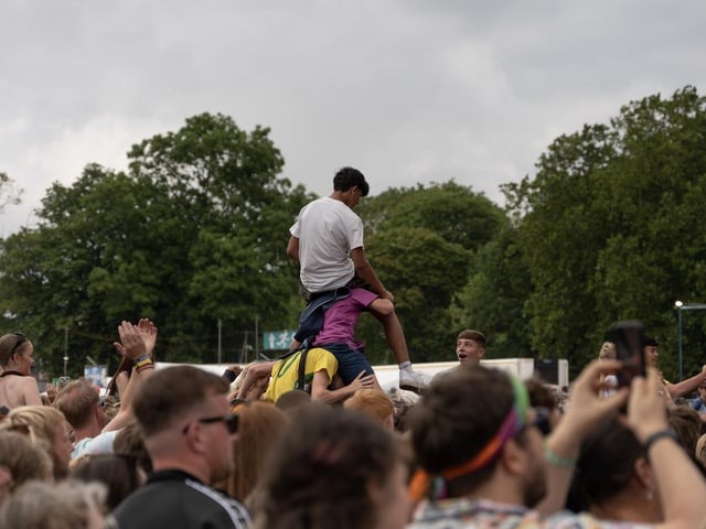 Getting a better view above the crowds at Tramlines.