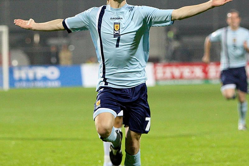 Darren Fletcher celebrates after giving Scotland an early lead in this qualifier for the 2006 World Cup in Germany.