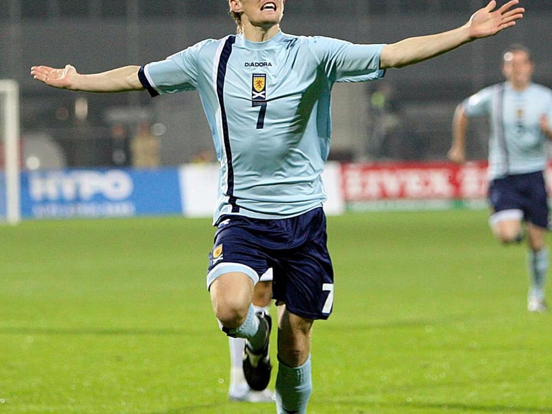 Darren Fletcher celebrates after giving Scotland an early lead in this qualifier for the 2006 World Cup in Germany.