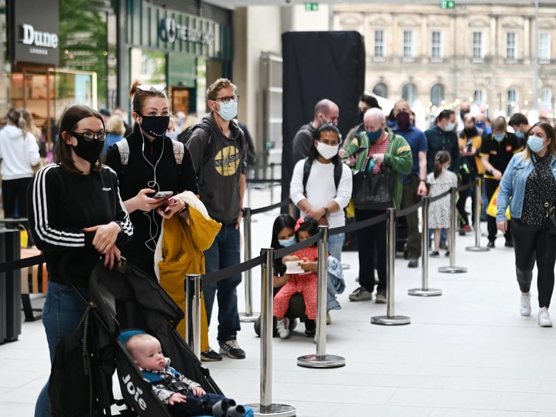 Shoppers queued from as early as 3am for the new LEGO store which is one of the shops to initially open in the new centre's first phase. The newly-built St James Quarter opened at 9am on Thursday June 24, after five years of construction.