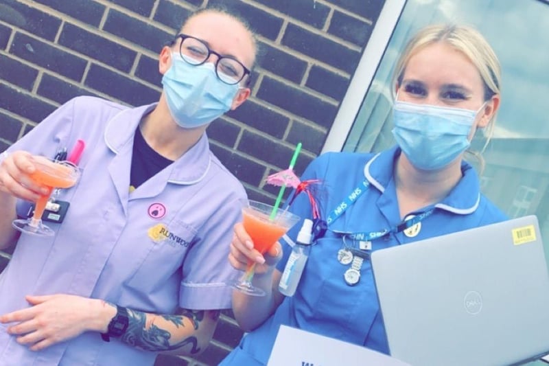 Care home staff enjoying a cocktail.