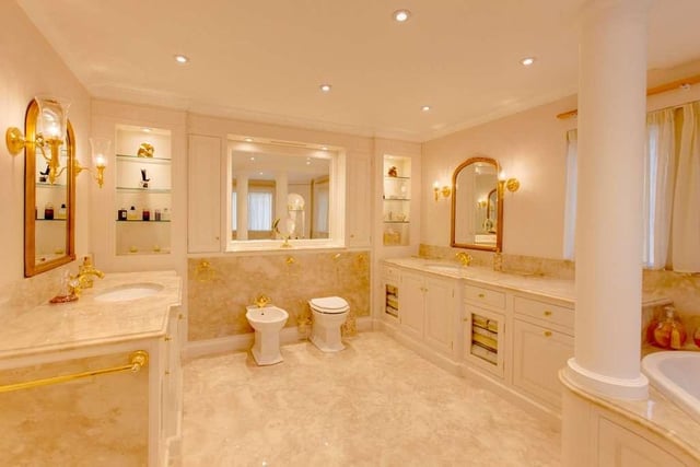 The property boasts Bronces Mestre gold fixtures and fittings and Swarovski crystal mixer taps.