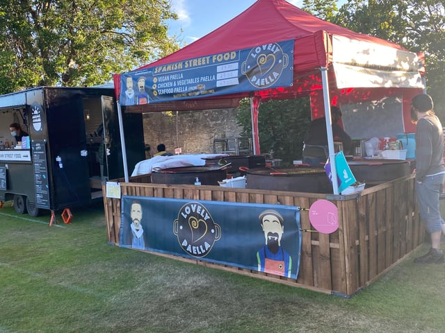 The tent offers hungry visitors authentic Spanish paella with a choice of chicken, seafood or a vegan option.