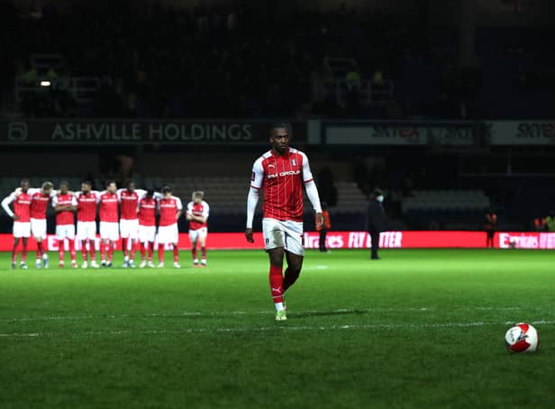 Rotherham's Tolaji Bola prepares to take his penalty shot during the Emirates FA Cup third round match at the Kiyan Prince Foundation Stadium. Kieran Cleeves/PA Wire.