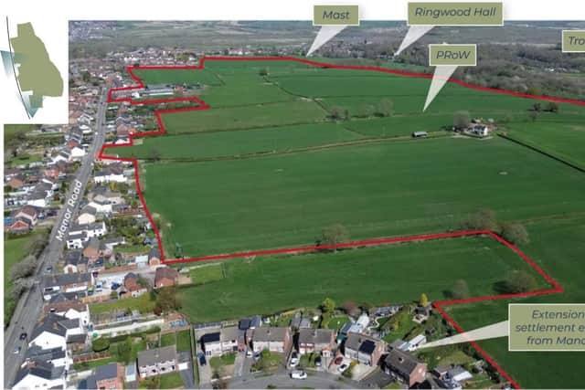 An aerial image of Hallam Land's proposed site for 1,000 homes, off Manor Road, at Brimington, near Chesterfield. Courtesy of Hallam Land