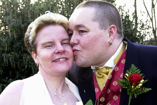 Valentine's Day wedding couple Pauline Day and David Allison, of Rossington, pictured after their wedding at Doncaster Register Office in 2003