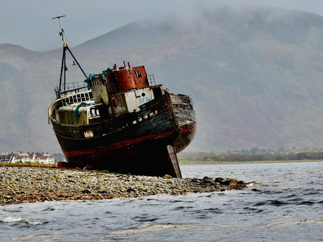 Corpach shipwreck in the rain