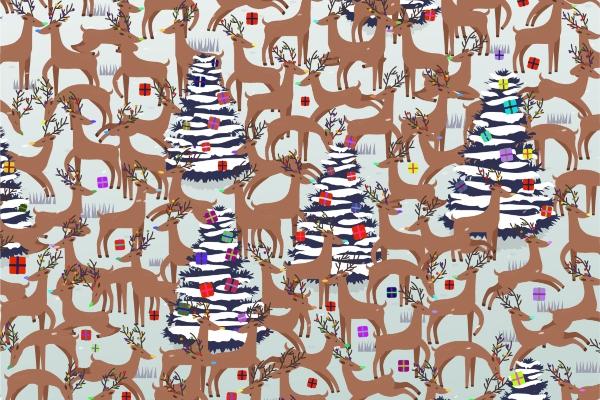 Are you able to find Rudolph amongst the other reindeer and Christmas trees?
