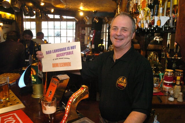 Pictured at The Carlton on Attercliffe Road, Sheffield, in 2004 is landlord Bob Greenburg who had just introduced a swearing ban at the pub. The Carlton is one of the few pubs in Attercliffe which remains open