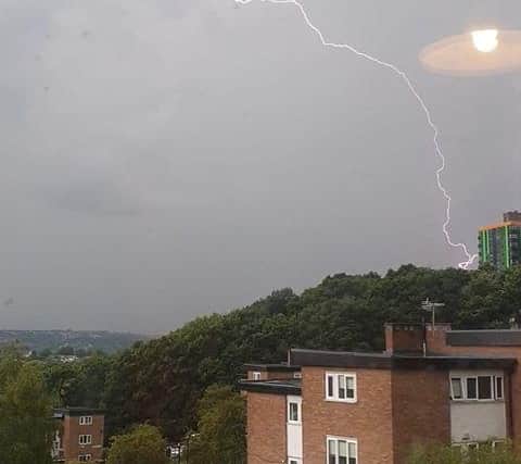 Lightning over Sheffield during tonight's storm, sent in by Ian Ward.
