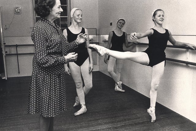 Instructor Minnie Thompson left, with Anne Marie Waistnidge, 16, Linda Cottrell 16 and Janet Lloyd 16, at the Thompson School of dancing, Clifton Bank, Rotherham November 1975