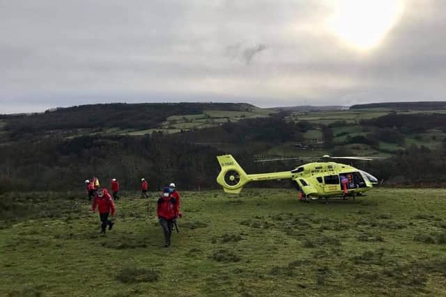 A 30-year-old woman was airlifted to hospital after falling from a horse in Bolsterstone, Sheffield (pic: Woodhead Mountain Rescue Team)
