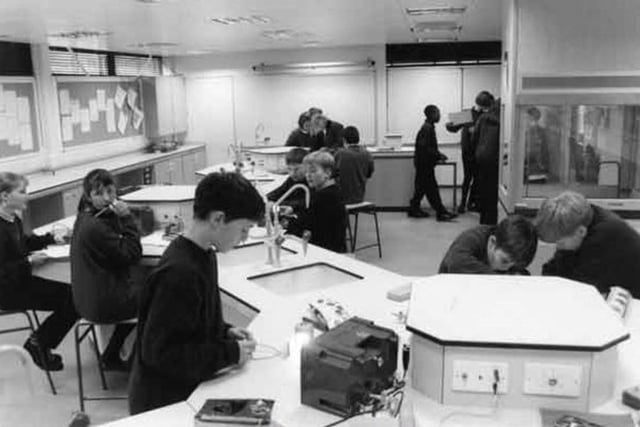 Pupils in the new science block at Tapton Secondary School, on Darwin Lane, Crosspool, Sheffield, in January 1995.