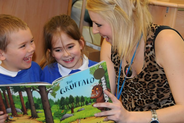Grangetown Primary School teacher Nicola Grainger got plenty of interest when she read The Gruffalo to young pupils Cameron Hirst and Anna Timney 9 years ago.