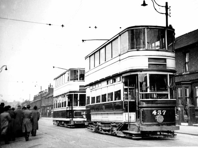 Football special trams in Shoreham Street, Sheffield