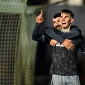 EXETER, ENGLAND - JANUARY 09: Callum Paterson of Sheffield Wednesday celebrates with Liam Shaw after scoring their team's second goal during the FA Cup Third Round match between Exeter City and Sheffield Wednesday at St James Park on January 09, 2021 in Exeter, England. The match will be played without fans, behind closed doors as a Covid-19 precaution. (Photo by Harry Trump/Getty Images)