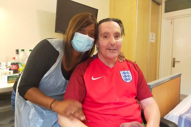 Mick Walcott and his wife Audrey. Mick has been struggling with long Covid since May 2020 and hasn't been home in 17 months.