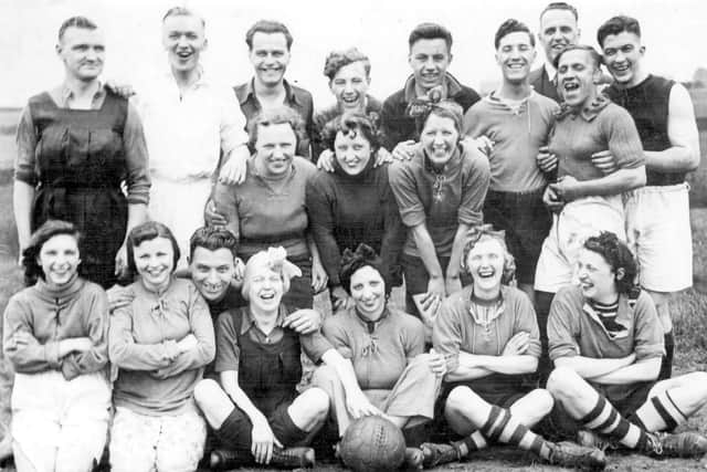 Ladies vs Gents Football Match at Sheffield Clarion Club House, Hathersage Road, (just past the Dore Moor Inn), 1930’s