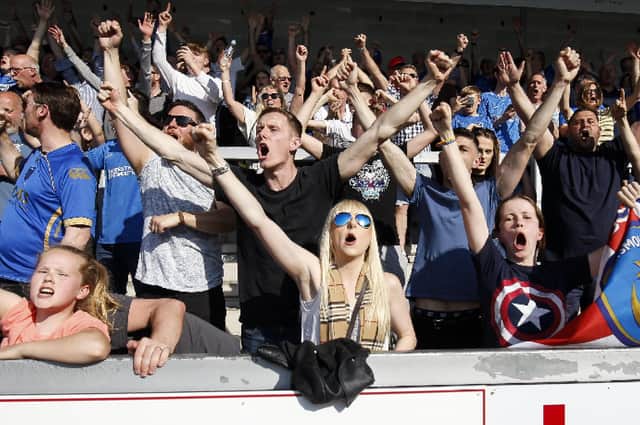 Pompey fans celebrate. Picture: Daniel Chesterton