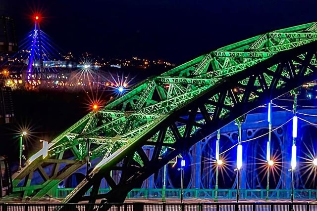 An evening view of Sunderland's bridges.