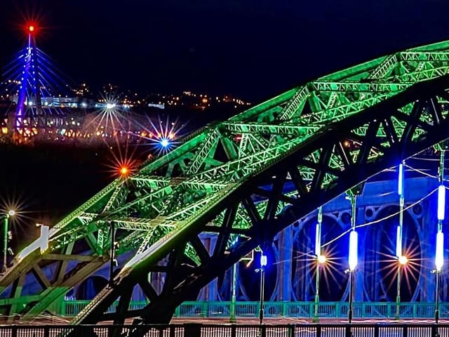 An evening view of Sunderland's bridges.