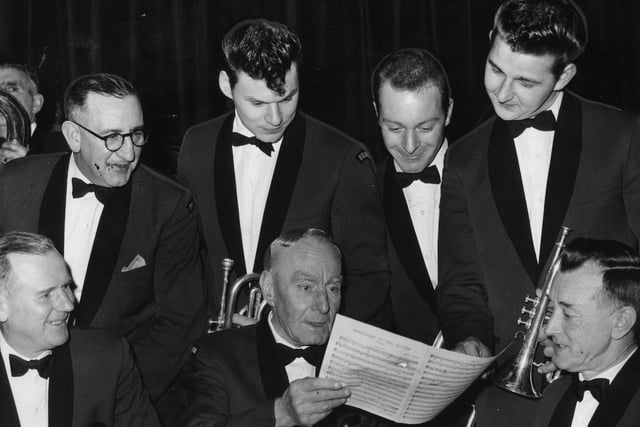 Some of the members of Boldon Colliery Workmen's Silver Prize Band who gave a concert in Boldon Colliery Miners' Hall in October 1961.
