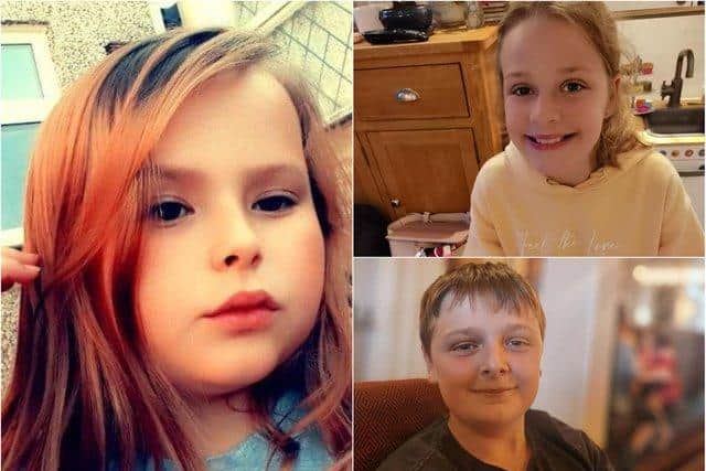 Connie Gent (L) with Lacey Bennett and John Paul Bennett (R) who were all killed in Killamarsh, Derbyshire, last weekend. The three children had attended school in Sheffield. Damien Bendall, 31, has now been charged with their murder, alongside that of 35-year-old Terri Harris.